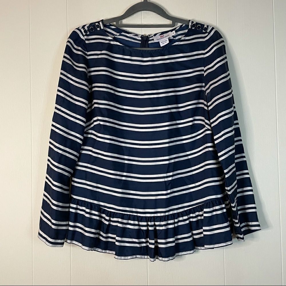 Vineyard Vines Silk Striped Rufflehemtop